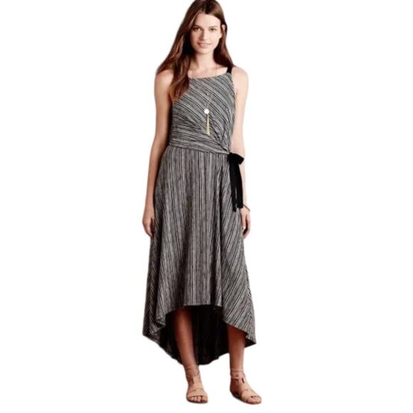 Anthropologie Dresses & Skirts - Anthropologie Maeve Salsola High Low Faux Wrap Jersey Dress Black Stripe Small